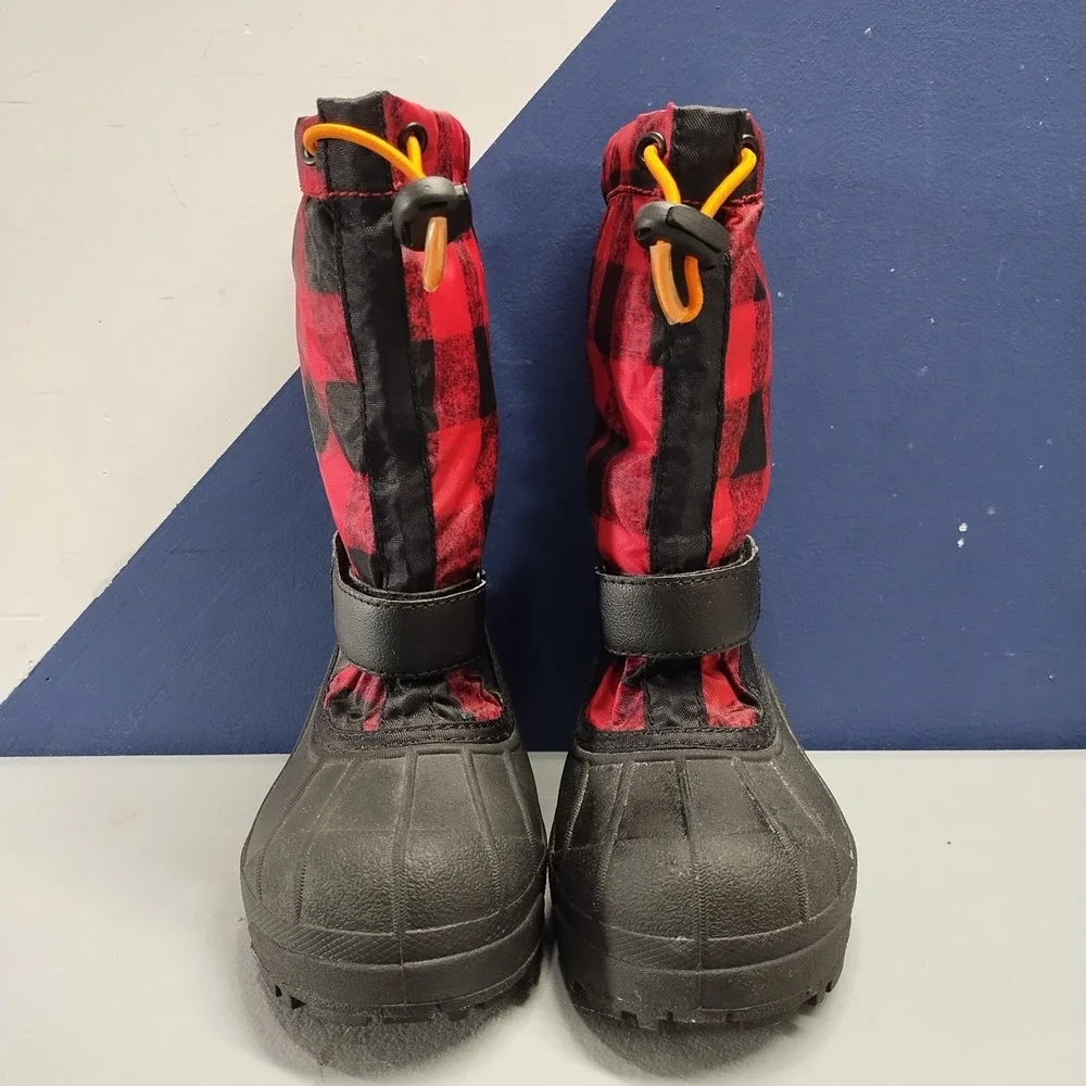 Columbia Powderbug Plus II Snow Boots Kids US 1 Red Black Checkered Waterproof
